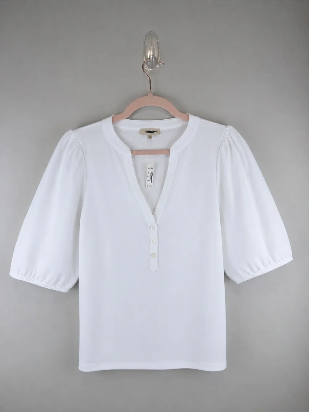 NWT Madewell White Puff Sleeve Henley Top XL Short Sleeve Cotton Blend Blouse